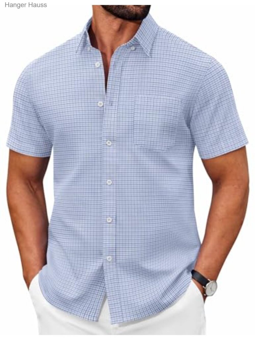 Men's Short Sleeve Oxford Plaid Button Down Shirt Casual Untucked Dress Shirt